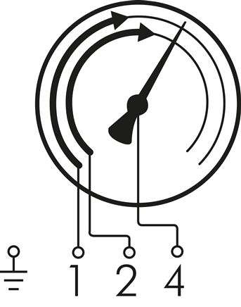 Schaltsymbol: Zweifachkontakt Nr. 22: Der 1. und 2. Kontakt öffnen bei Überschreiten des jeweiligen Sollwertes